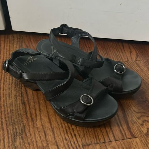 Dansko | Black Julie Strappy Wedge - size 37 - Picture 1 of 6
